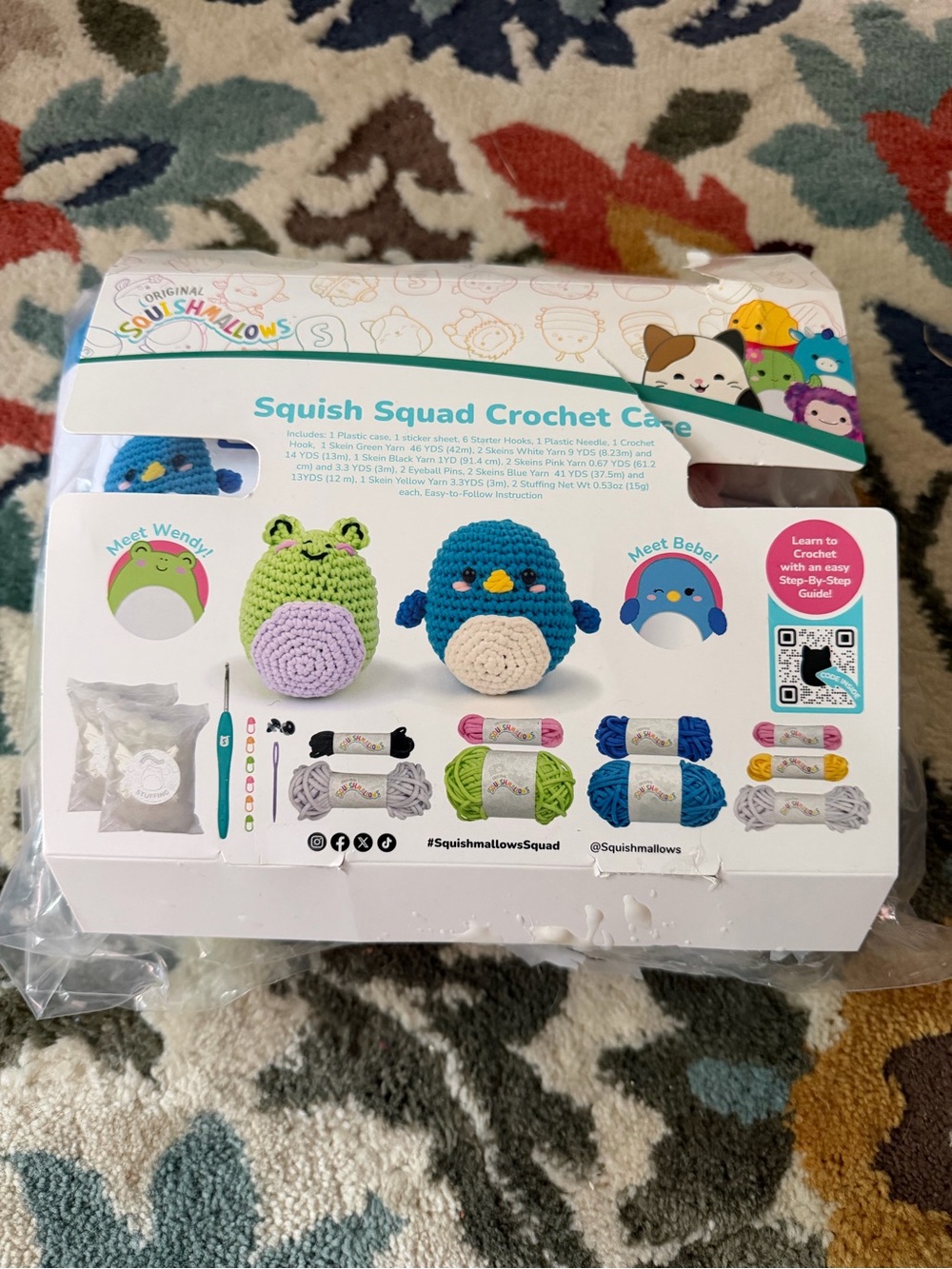Squishmallows Crochet Kit with Blue, Green, Cream Yarn NEVER OPENED